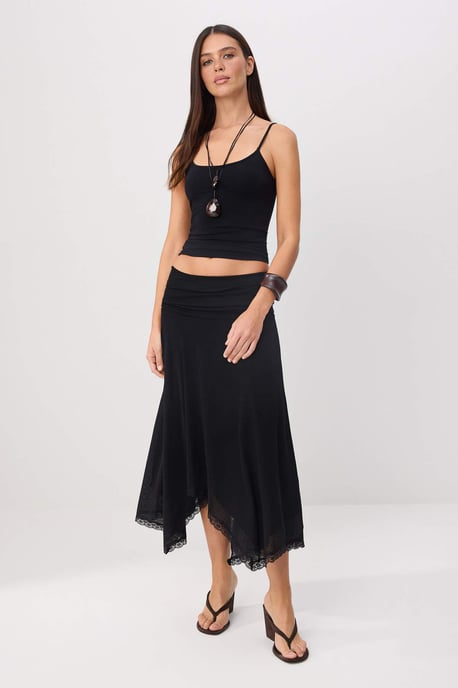 TRENDYOLMİLLA Women's Black Plain Midi Asymmetric Skirts - Image 2