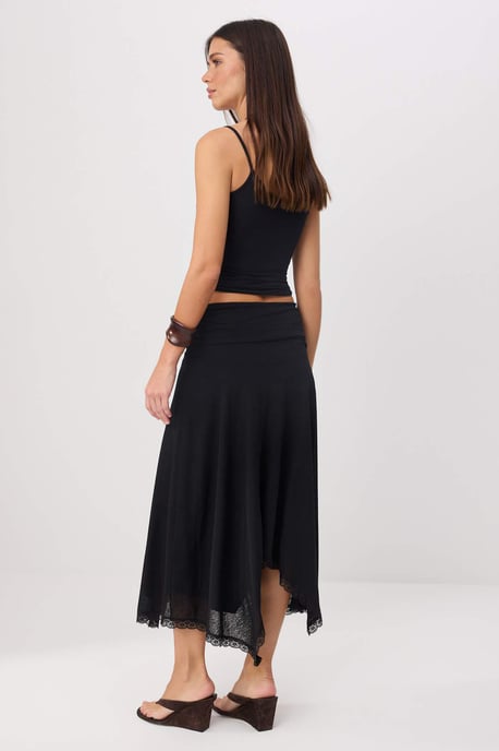 TRENDYOLMİLLA Women's Black Plain Midi Asymmetric Skirts - Image 3