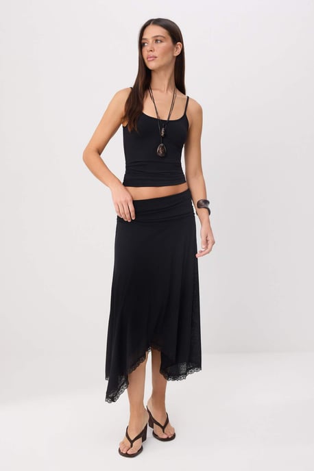 TRENDYOLMİLLA Women's Black Plain Midi Asymmetric Skirts - Image 4