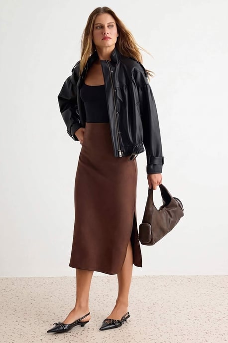 TRENDYOLMİLLA Women's Brown Plain Midi Pencil skirt Skirts - Image 1