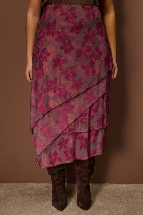 Trendyol Curve Dam Vinröd Blommig Midi Plus size Kjolar - Image 2