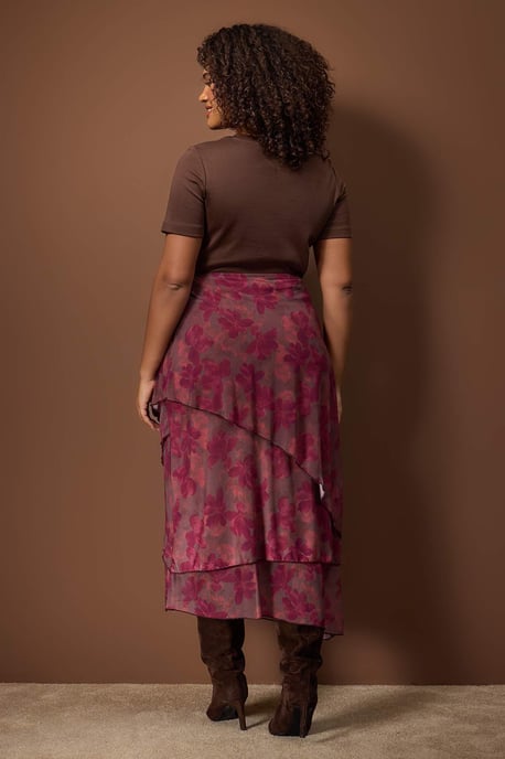 Trendyol Curve Dam Vinröd Blommig Midi Plus size Kjolar - Image 3