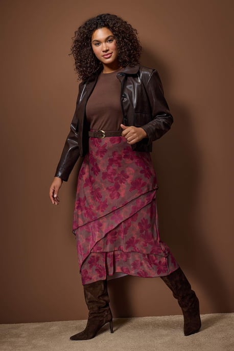 Trendyol Curve Dam Vinröd Blommig Midi Plus size Kjolar - Image 4