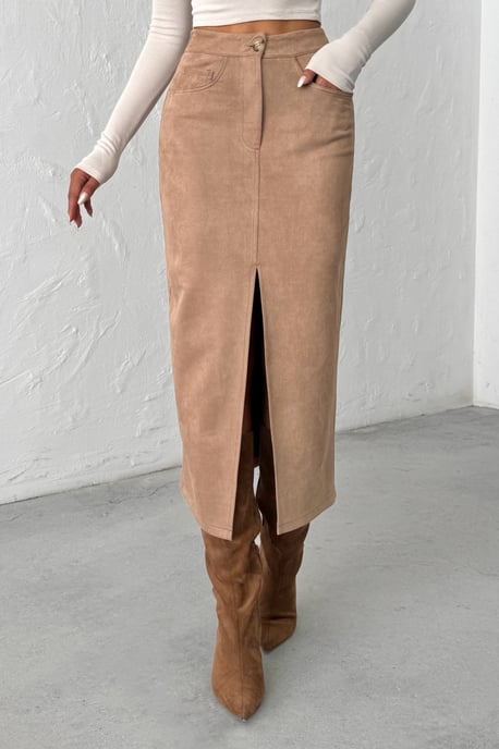 TRENDYOLMİLLA Dames Bruin Effen Midi Kokerrok- rok Rokken - Image 2