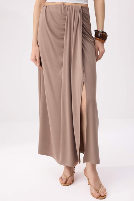 TRENDYOLMİLLA Women's Brown Plain Midi A-line Skirts - Image 2