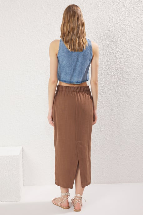 TRENDYOLMİLLA Women's Brown Plain Midi Pencil skirt Skirts - Image 2