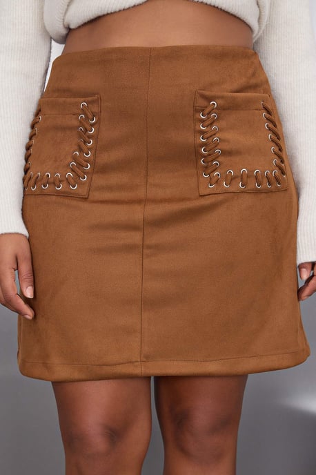 Trendyol Curve Dam Brun Enfärgad Kort / Mini Plus size Kjolar - Image 2