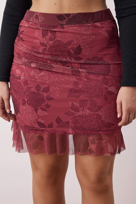 Trendyol Curve Dam Vinröd Blommig Kort / Mini Plus size Kjolar - Image 2