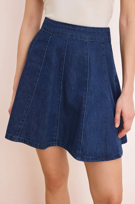 TRENDYOLMİLLA Dames Donkerblauw Effen Kort / Mini Skater Rokken - Image 2