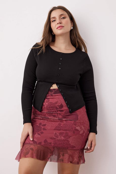 Trendyol Curve Dam Vinröd Blommig Kort / Mini Plus size Kjolar - Image 6