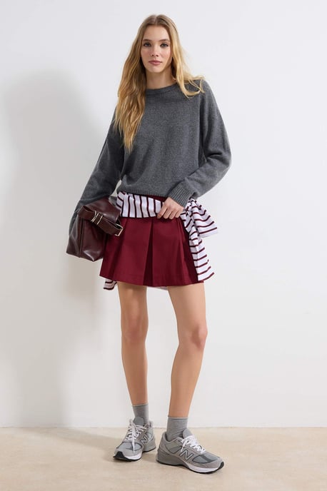TRENDYOLMİLLA Dames Bordeaux Effen Kort / Mini A-lijn Rokken - Image 3