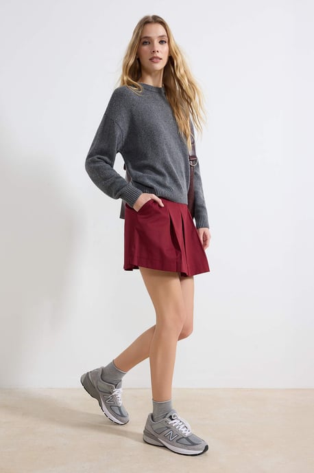 TRENDYOLMİLLA Dames Bordeaux Effen Kort / Mini A-lijn Rokken - Image 4