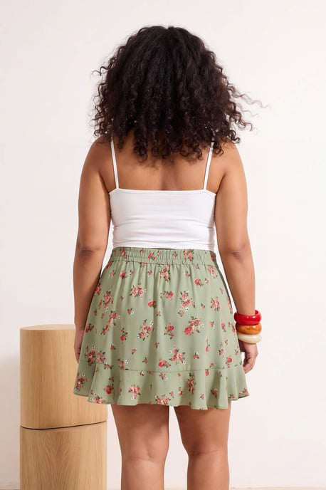 Trendyol Curve Dam Grön Blommig Kort / Mini Plus size Kjolar - Image 2