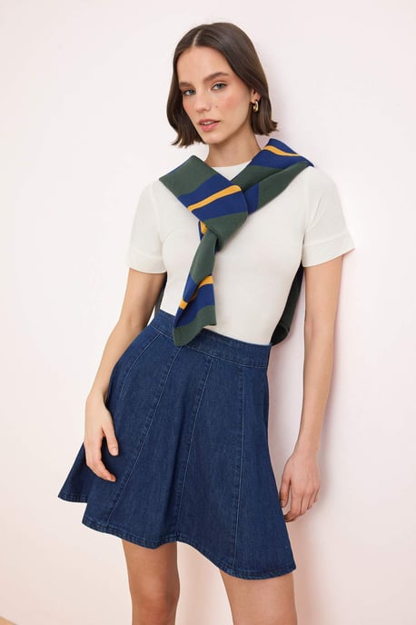 TRENDYOLMİLLA Dames Donkerblauw Effen Kort / Mini Skater Rokken - Image 6