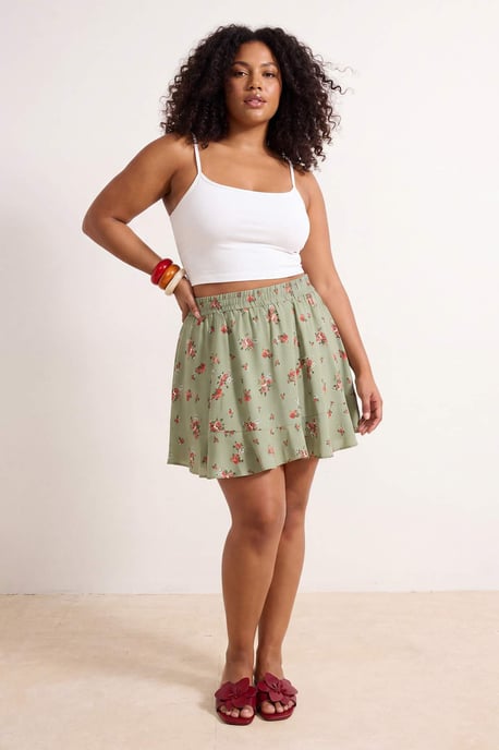 Trendyol Curve Dam Grön Blommig Kort / Mini Plus size Kjolar - Image 6