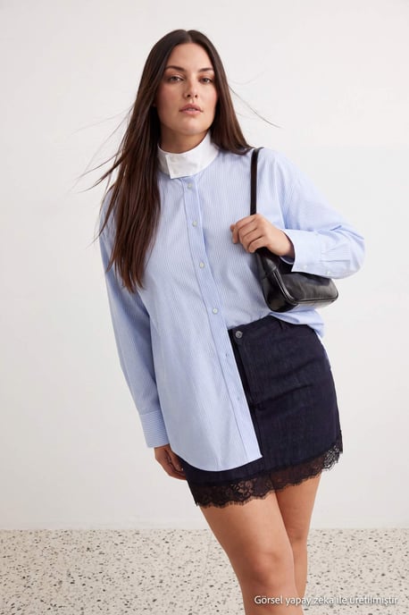 Trendyol Curve Dam Mörkblå Enfärgad Kort / Mini Plus size Kjolar - Image 3
