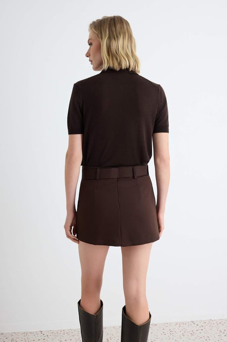 TRENDYOLMİLLA Dames Bruin Effen Kort / Mini Skort Rokken - Image 3