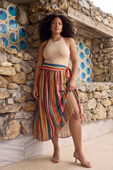 Trendyol Curve Dam Flerfärgad Randig Kort / Mini Plus size Kjolar - Image 1
