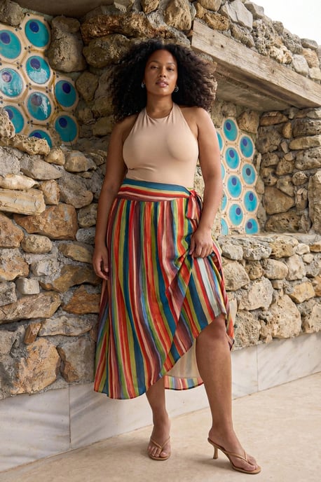 Trendyol Curve Dam Flerfärgad Randig Kort / Mini Plus size Kjolar - Image 2