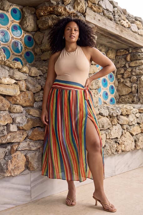 Trendyol Curve Dam Flerfärgad Randig Kort / Mini Plus size Kjolar - Image 6