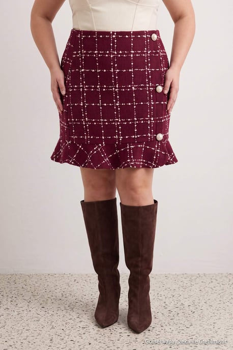 Trendyol Curve Dam Vinröd Randig Kort / Mini Plus size Kjolar - Image 2
