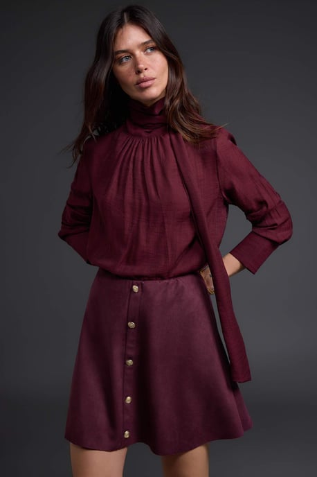 TRENDYOLMİLLA Women's Burgundy Plain Short / Mini A-line Skirts - Image 6