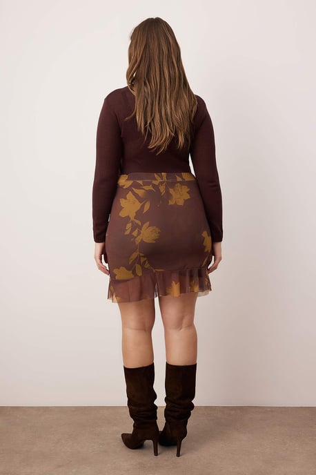 Trendyol Curve Dam Brun Blommig Kort / Mini Plus size Kjolar - Image 3