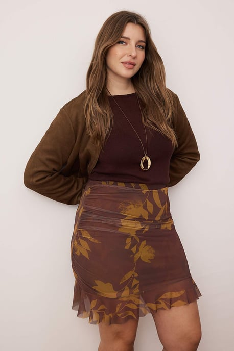 Trendyol Curve Dam Brun Blommig Kort / Mini Plus size Kjolar - Image 4