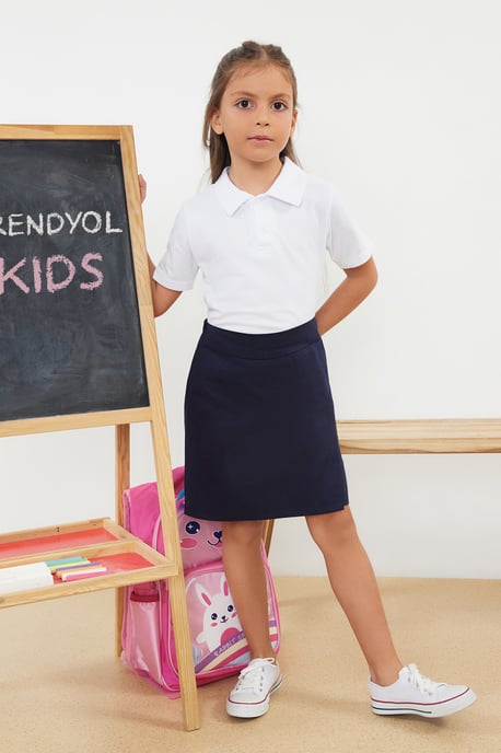 TRENDYOLKIDS Flickor Mörkblå Enfärgad Kort / Mini Basic A-linje Kjolar - Image 4