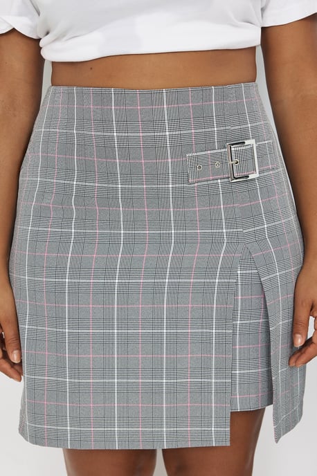 Trendyol Curve Dam Grå Rutig Kort / Mini Plus size Kjolar - Image 2