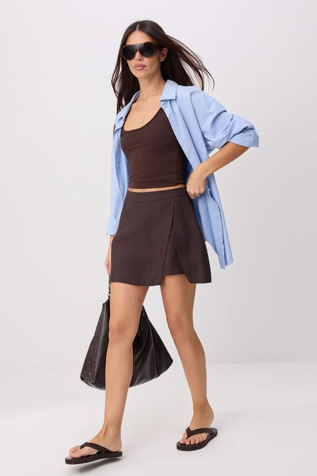 TRENDYOLMİLLA Dames Bruin Effen Kort / Mini Skort Rokken - Image 1