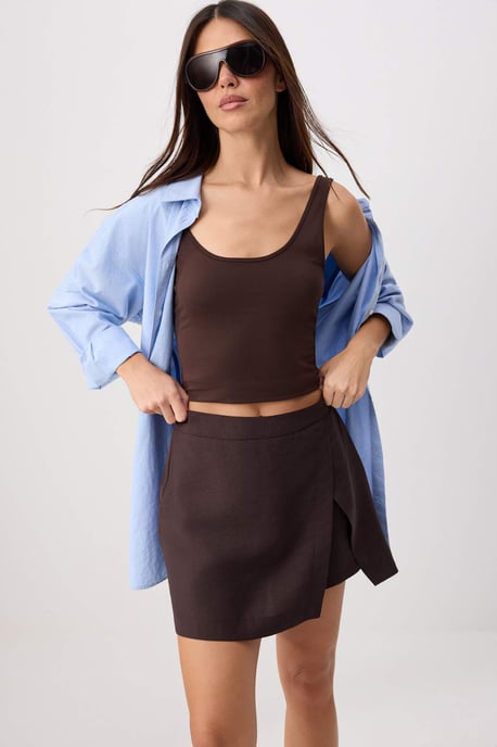 TRENDYOLMİLLA Dames Bruin Effen Kort / Mini Skort Rokken - Image 6