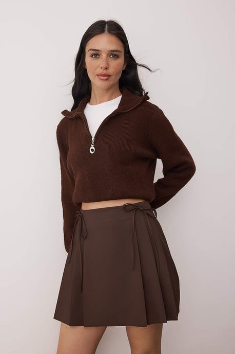 TRENDYOLMİLLA Women's Brown Plain Short / Mini A-line A-line Skirts - Image 4