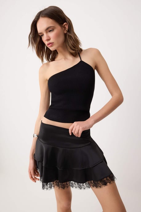 TRENDYOLMİLLA Dames Zwart Stippen Kort / Mini Skater Rokken - Image 5