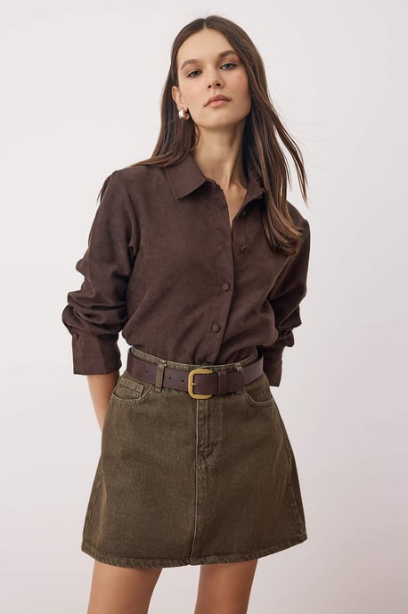TRENDYOLMİLLA Women's Khaki Plain Short / Mini Pencil skirt Pencil skirt Skirts - Image 2