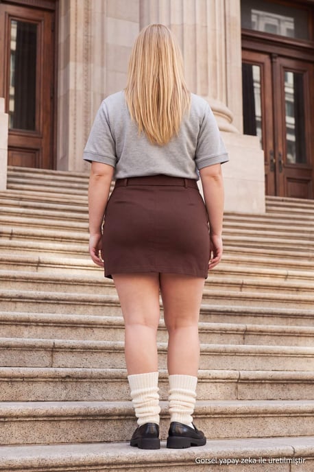 Trendyol Curve Dam Brun Enfärgad Kort / Mini Byxkjol Plus size Kjolar - Image 3