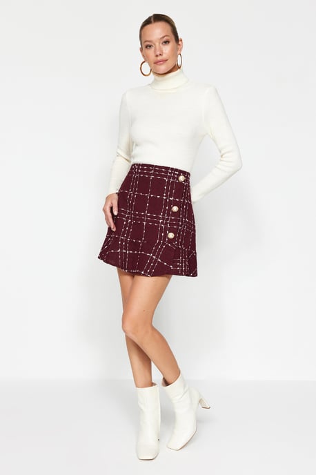 TRENDYOLMİLLA Dames Bordeaux Effen Kort / Mini Ruchezoom A-lijn Rokken - Image 2