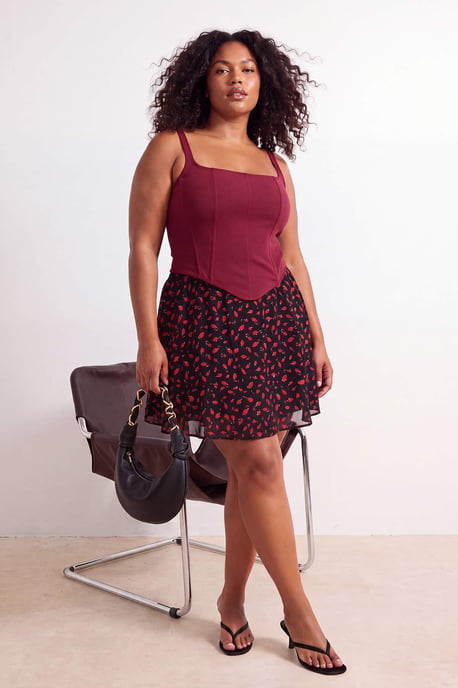 Trendyol Curve Dames Zwart Bloemen Kort / Mini Grote maten Rokken - Image 6