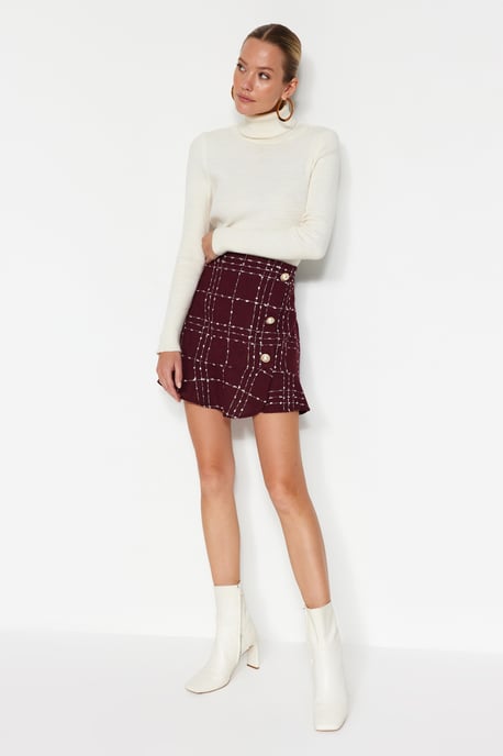 TRENDYOLMİLLA Dames Bordeaux Effen Kort / Mini Ruchezoom A-lijn Rokken - Image 3