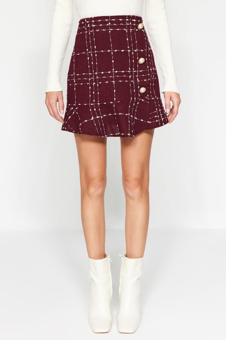 TRENDYOLMİLLA Dames Bordeaux Effen Kort / Mini Ruchezoom A-lijn Rokken - Image 4
