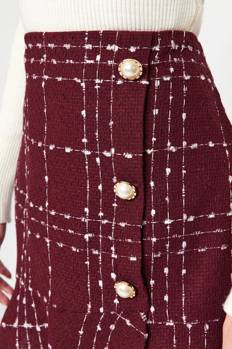 TRENDYOLMİLLA Dames Bordeaux Effen Kort / Mini Ruchezoom A-lijn Rokken - Image 5