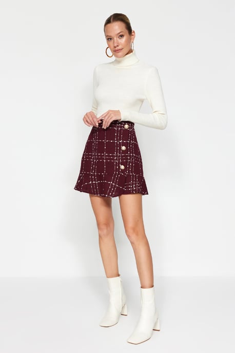 TRENDYOLMİLLA Dames Bordeaux Effen Kort / Mini Ruchezoom A-lijn Rokken - Image 6