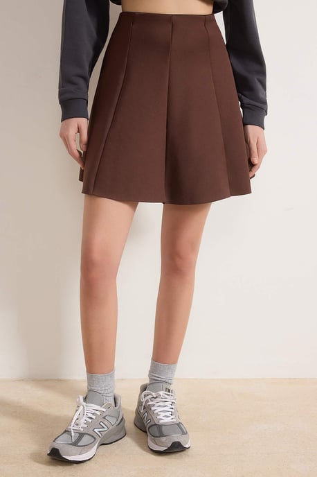 TRENDYOLMİLLA Dames Bruin Effen Kort / Mini Geplooid Skater Rokken - Image 2