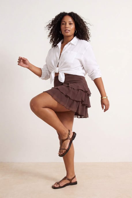 Trendyol Curve Dam Brun Blommig Kort / Mini Plus size Kjolar - Image 3