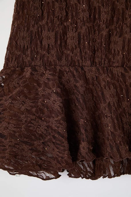 Trendyol Curve Dames Bruin Effen Kort / Mini Grote maten Rokken - Image 3