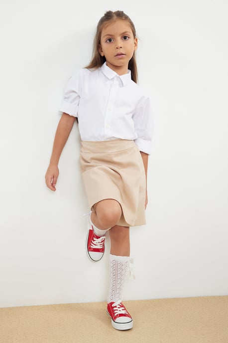 TRENDYOLKIDS Flickor Beige Enfärgad Kort / Mini Basic A-linje Kjolar - Image 2