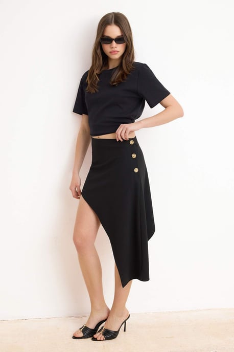TRENDYOLMİLLA Women's Black Plain Short / Mini Asymmetric Asymmetric Skirts - Image 2