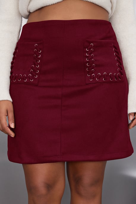 Trendyol Curve Dam Vinröd Enfärgad Kort / Mini Plus size Kjolar - Image 2
