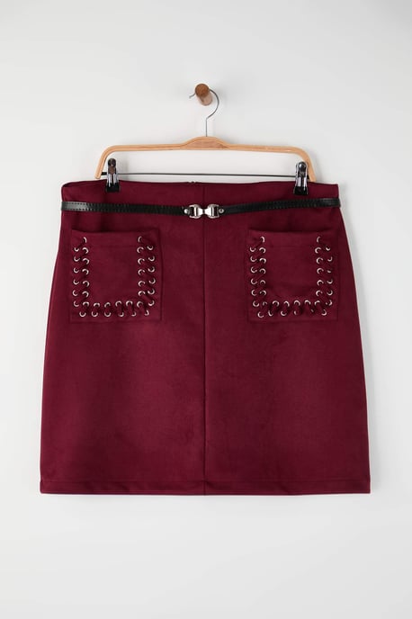Trendyol Curve Dam Vinröd Enfärgad Kort / Mini Plus size Kjolar - Image 4
