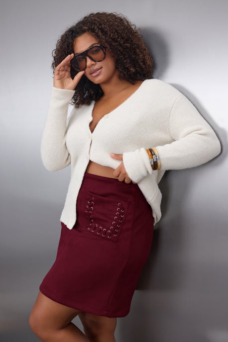Trendyol Curve Dam Vinröd Enfärgad Kort / Mini Plus size Kjolar - Image 6